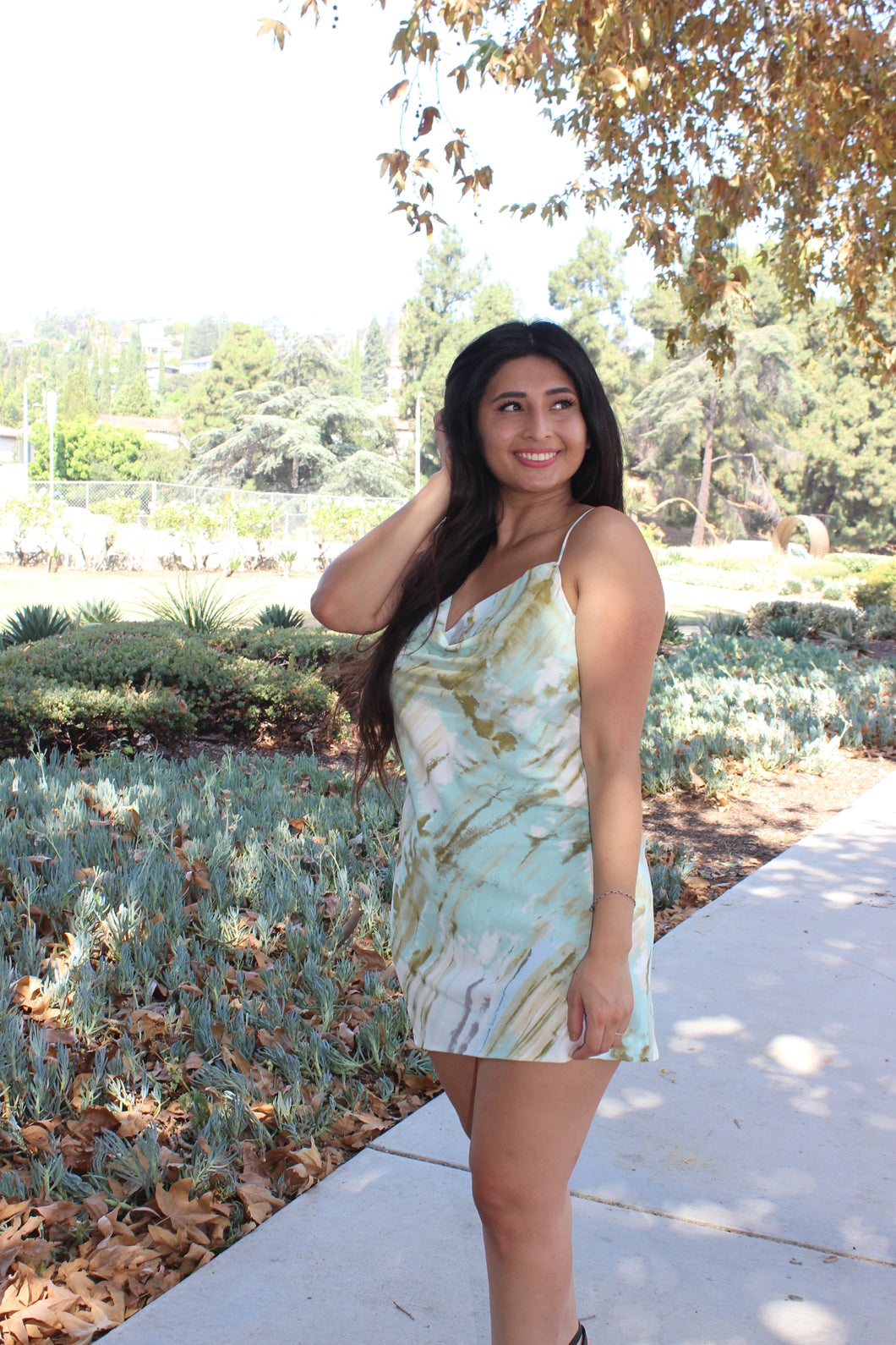 Amari Marble Cowl Neck Dress
